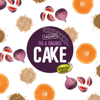 Everfresh fig & orange cake label with figs, oranges, and sprouted grains on a white background.