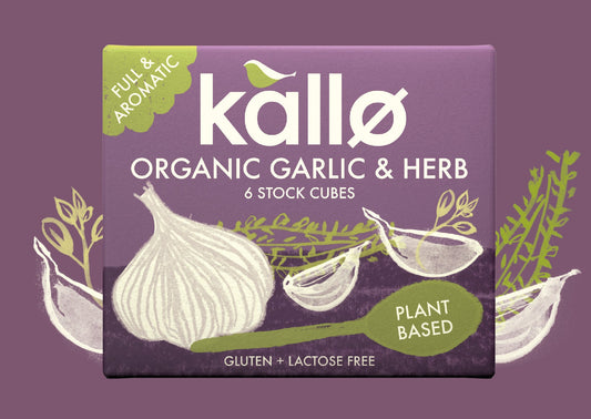 Kallo Organic Garlic and Herb Stock Cubes packaging detail