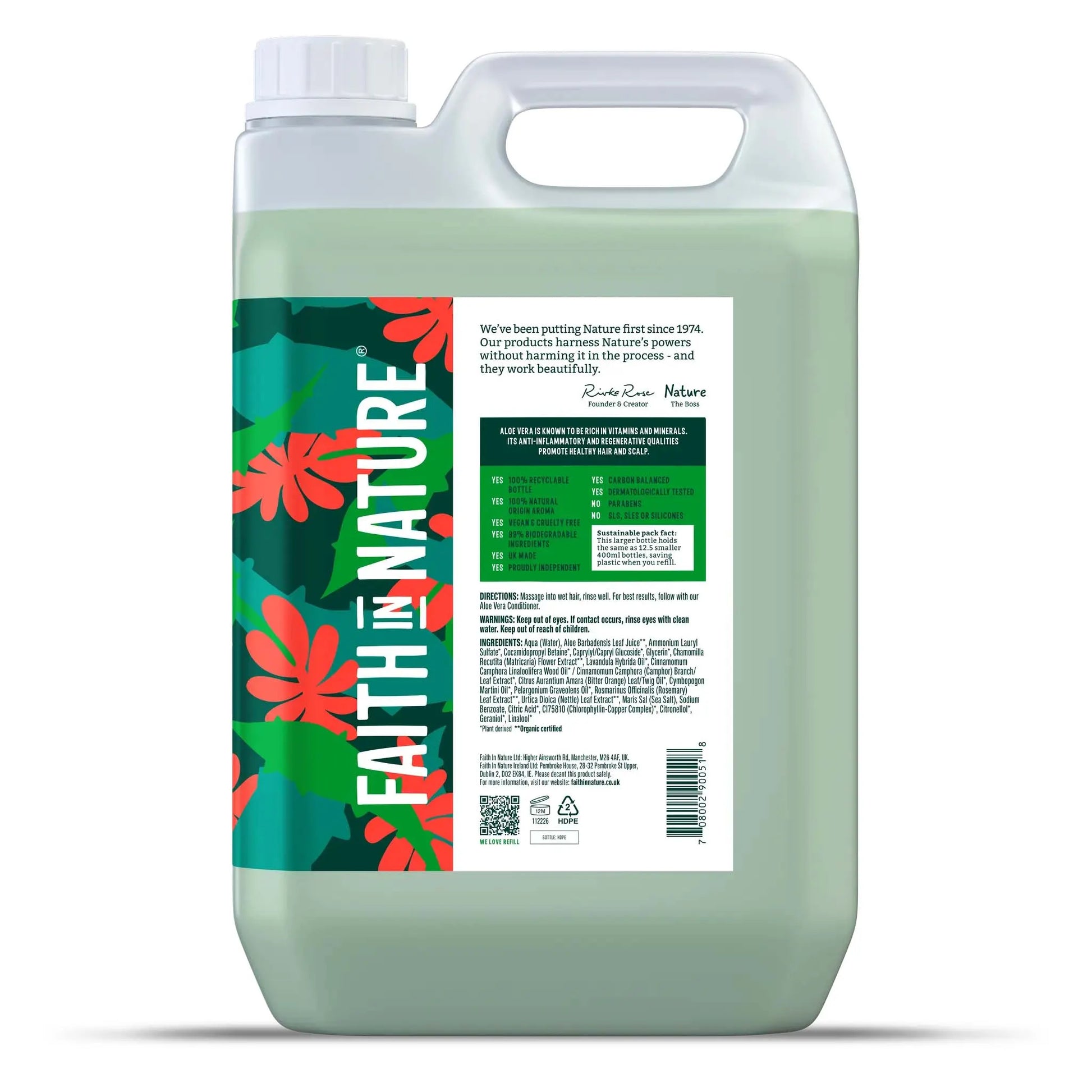 Faith in Nature Aloe Vera Shampoo - 5L Refill Bottle Side