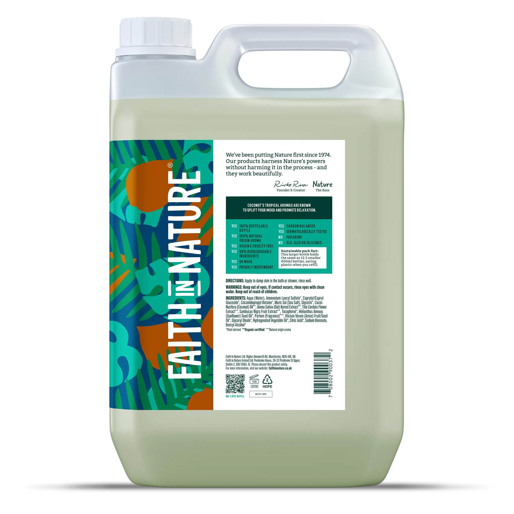 Faith in Nature Coconut Body Wash - 5L Refill Bottle Side