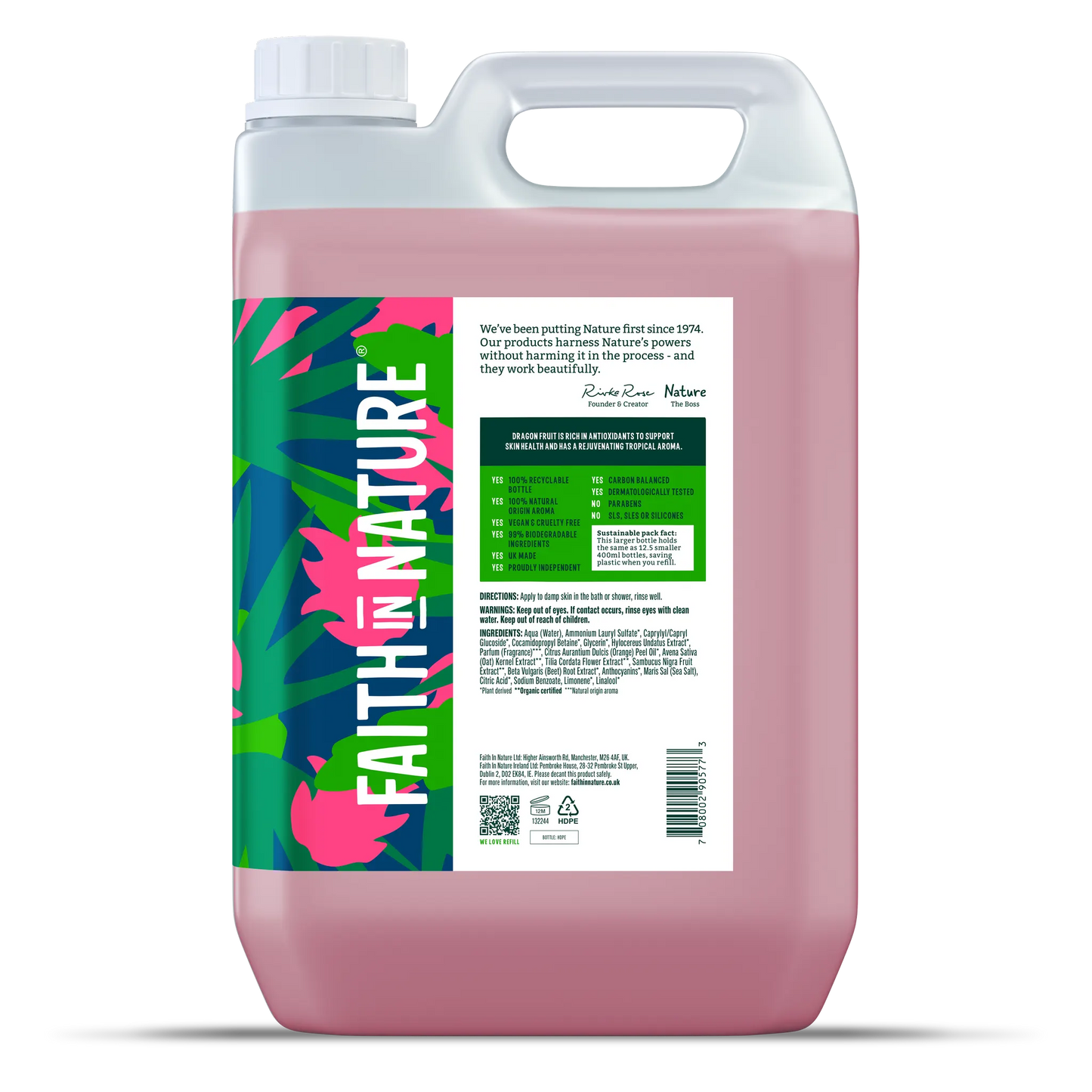 Faith in Nature Dragon Fruit Body Wash - 5L Refill Bottle Side