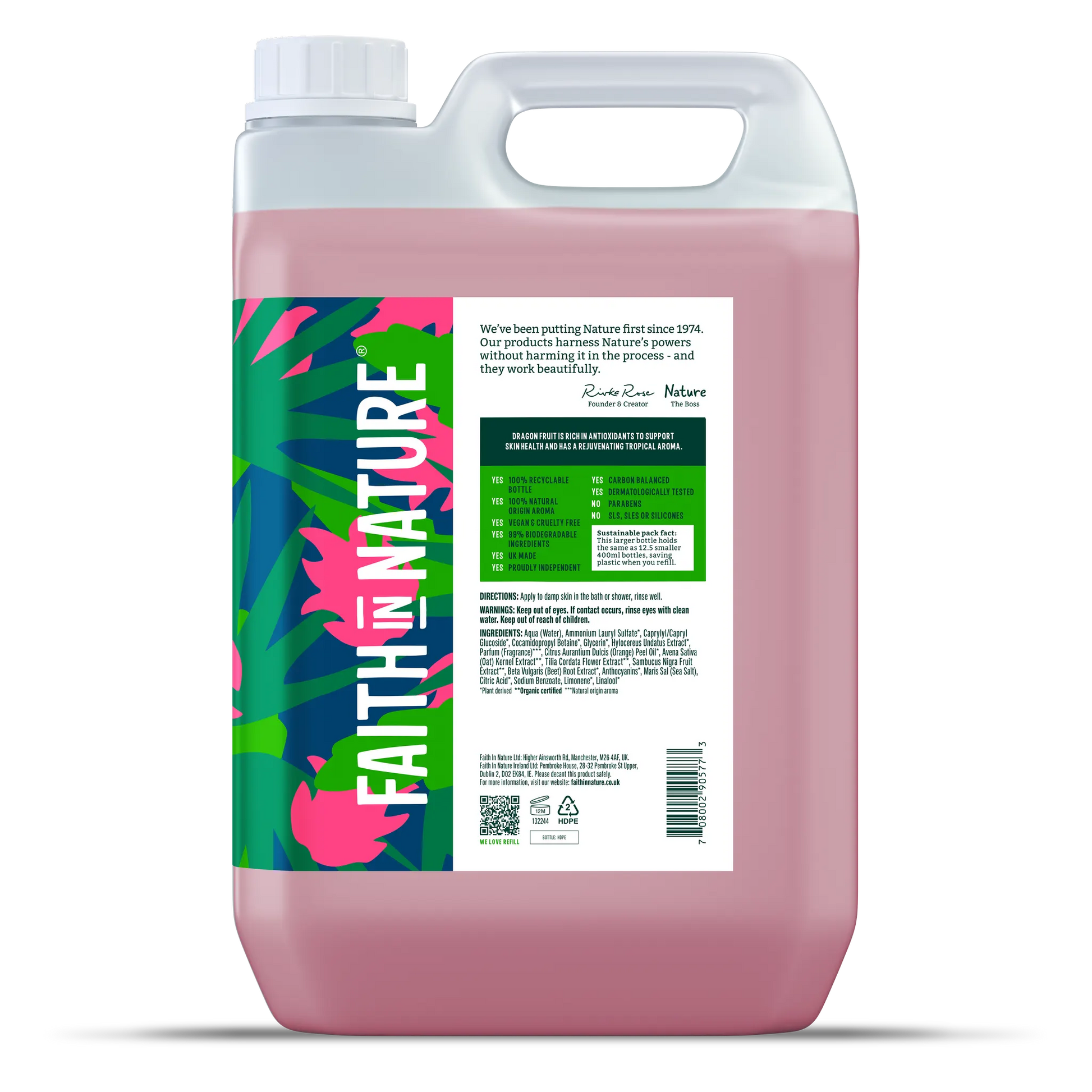 Faith in Nature Dragon Fruit Body Wash - 5L Refill Bottle Side