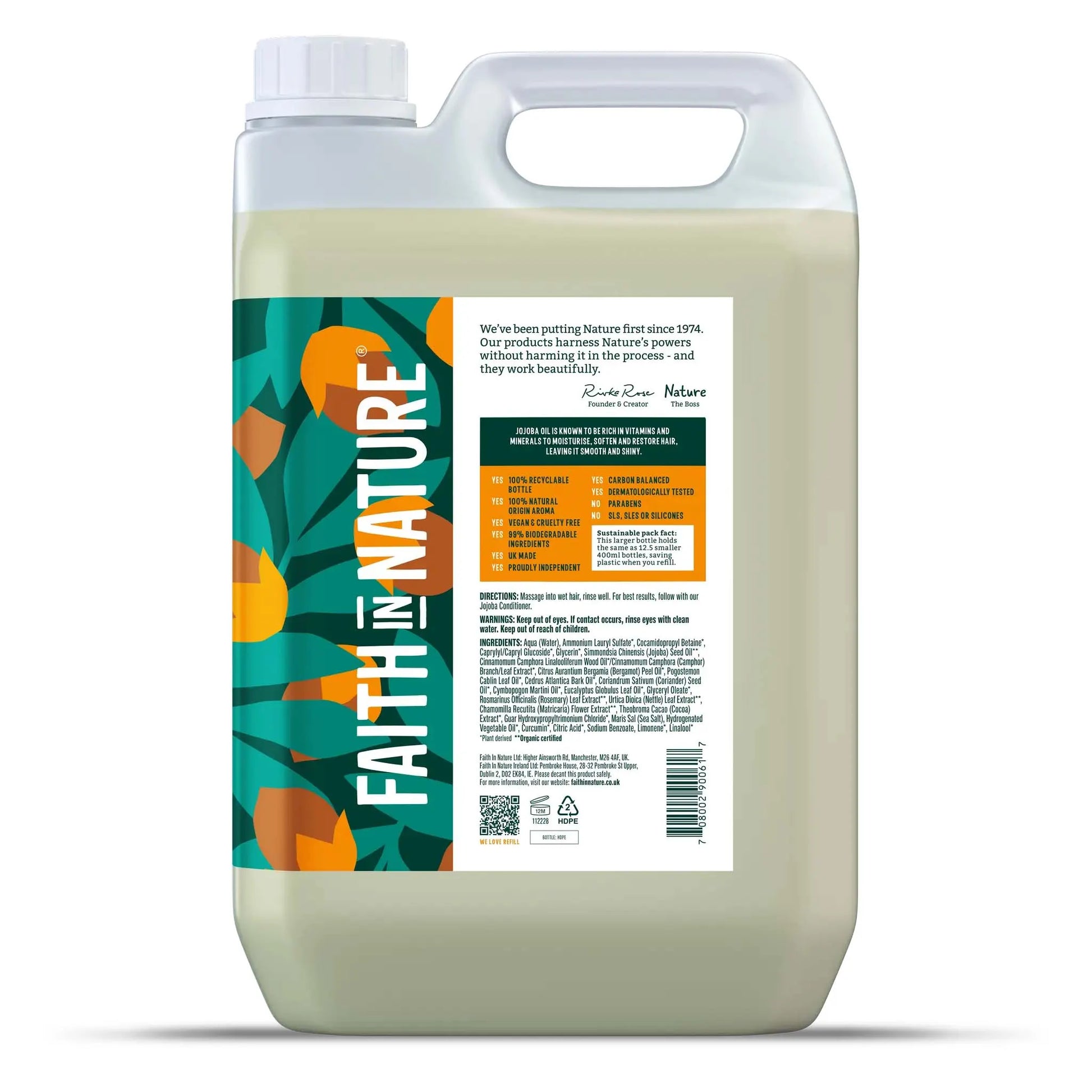 Faith in Nature Jojoba Shampoo - 5L Refill Bottle Side