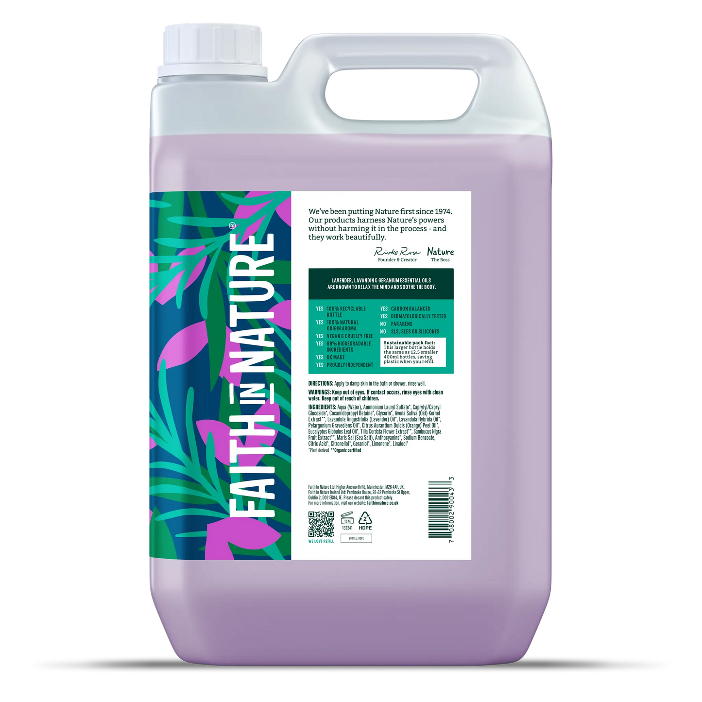 Faith In Nature Lavender & Geranium Body Wash - 5L Refill Bottle Side