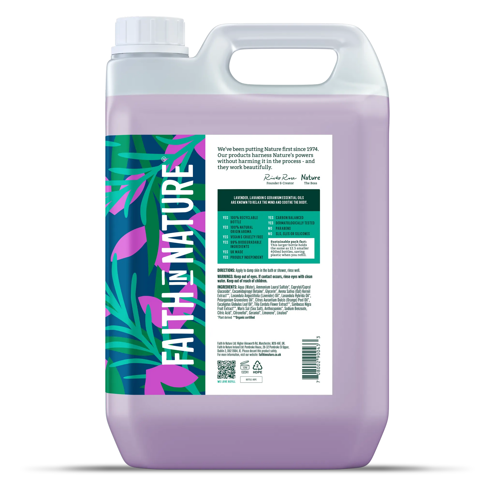 Faith In Nature Lavender & Geranium Body Wash - 5L Refill Bottle Side