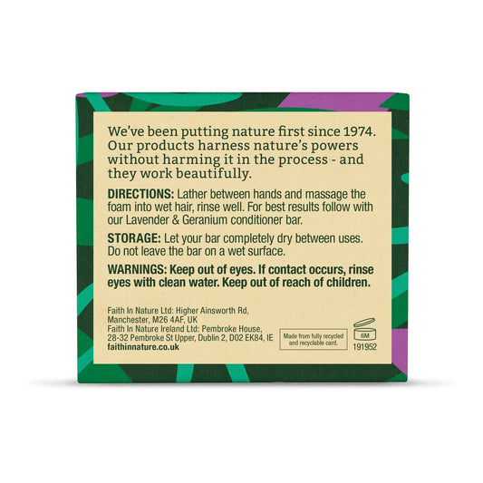 Faith in Nature Lavender & Geranium Shampoo Bar 85g Box Back