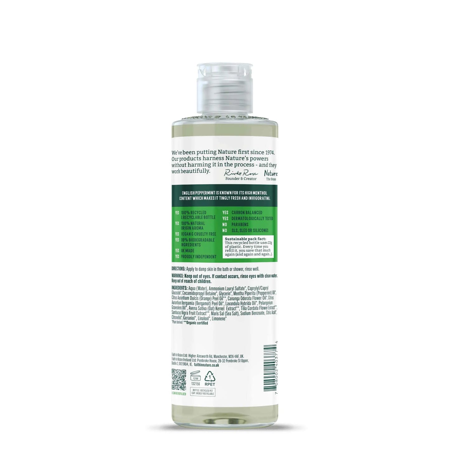 Faith in Nature Mint Body Wash 400ml Bottle Back