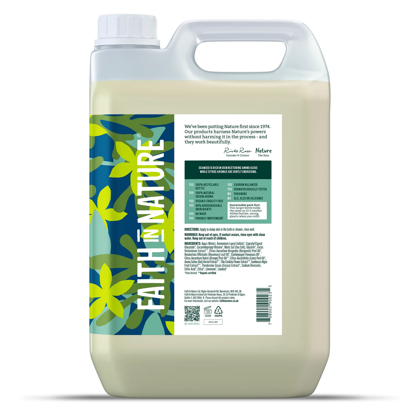 Faith in Nature Seaweed & Citrus Body Wash - 5L Refill Bottle Side