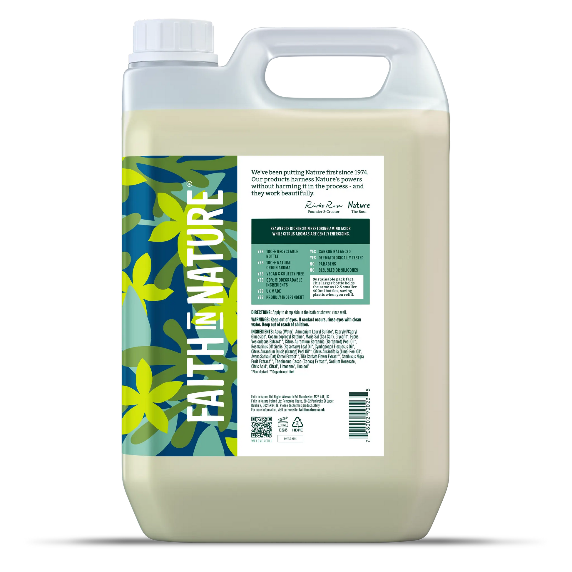 Faith in Nature Seaweed & Citrus Body Wash - 5L Refill Bottle Side