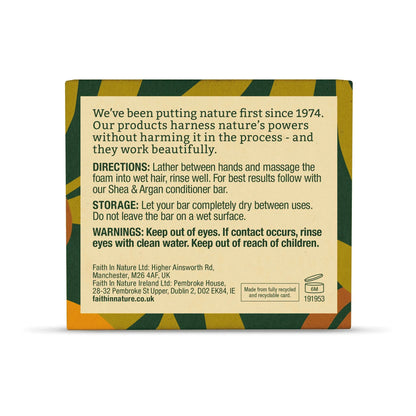 Faith in Nature Shea & Argan Shampoo Bar 85g Box Back