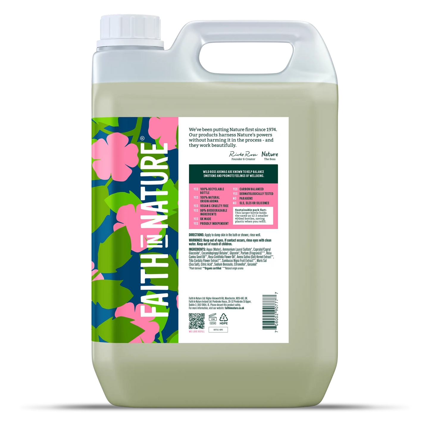 Faith in Nature Wild Rose Body Wash - 5L Refill Bottle Side