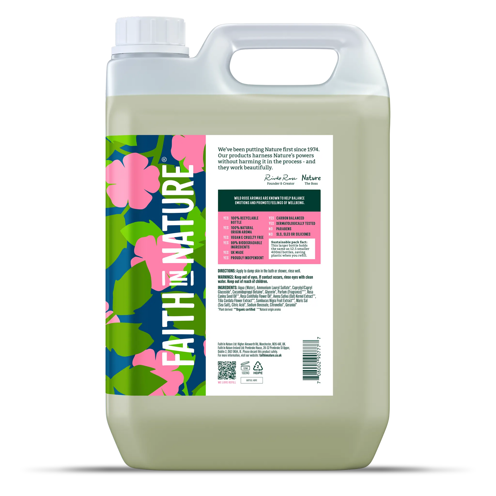 Faith in Nature Wild Rose Body Wash - 5L Refill Bottle Side