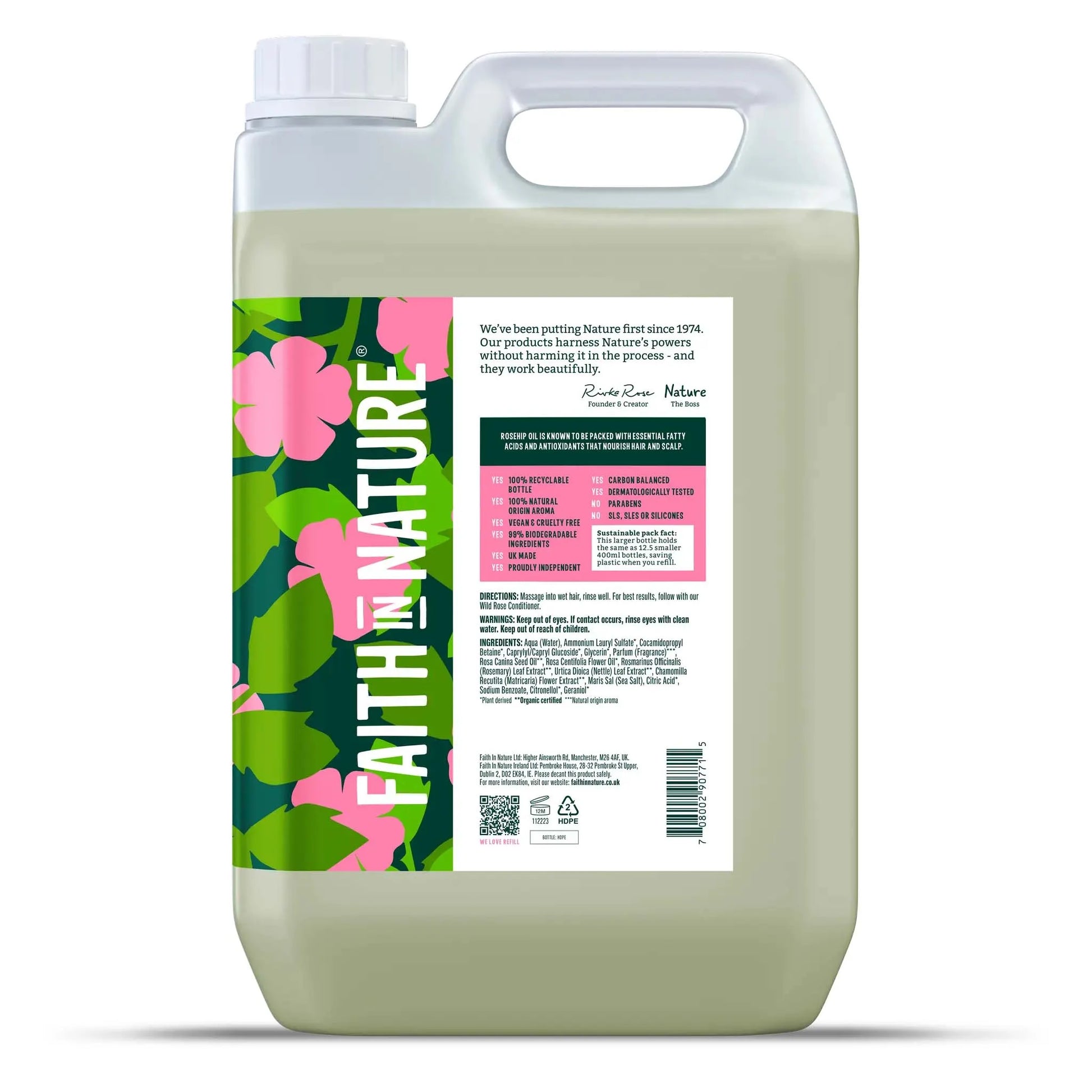 Faith in Nature Wild Rose Shampoo - 5L Refill Bottle Side