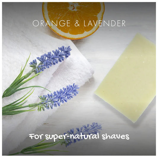 Bar of soap with lavender and orange on a white background