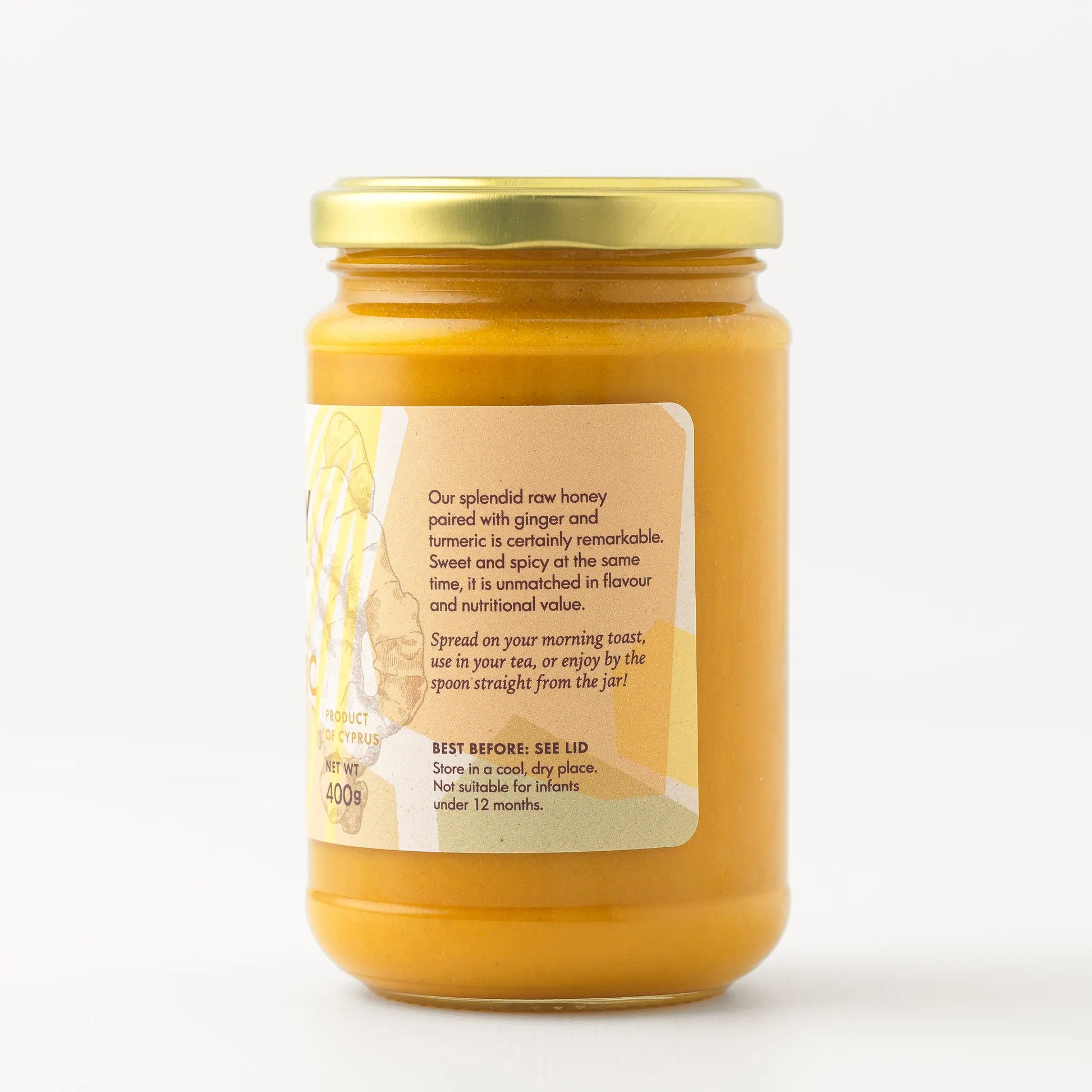Mellona Raw Honey with Ginger & Turmeric 400g from Cyprus Jar Right Side