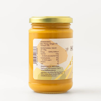 Mellona Raw Honey with Ginger & Turmeric 400g from Cyprus Jar Left Side