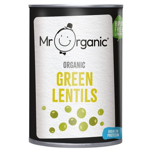 Mr Organic Green Lentils in water 400g BPA free tin