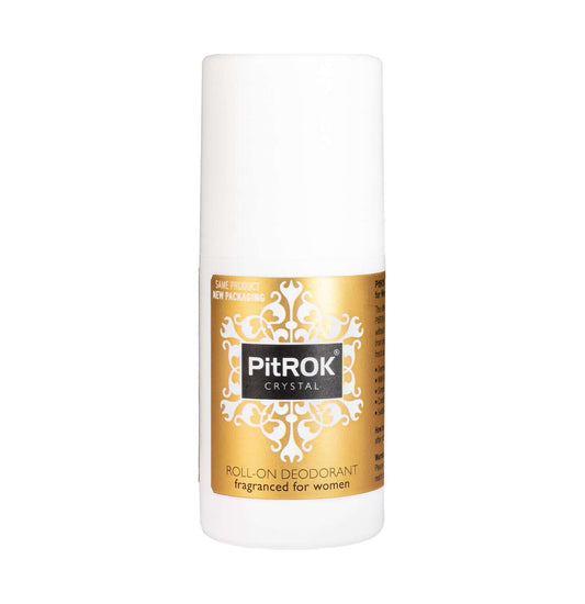 PitROK Roll-on deodorant bottle with a metallic gold label fragranced for women 50ml.