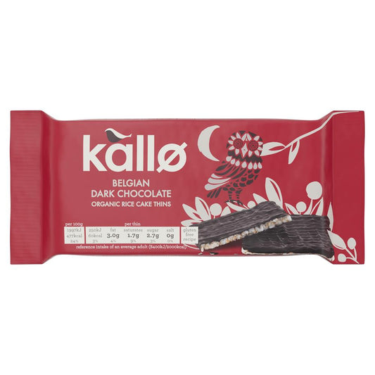 Kallo Organic Belgian Dark Chocolate Rice Cake Thins 75g front of pack