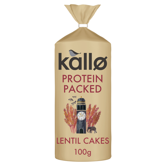 Kallo Protein Packed Lentil Cakes 100g front of pack