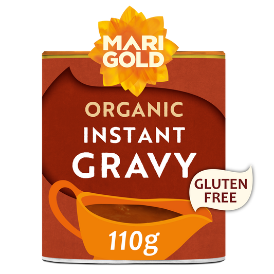 Marigold Organic Gravy prepared, poured over food
