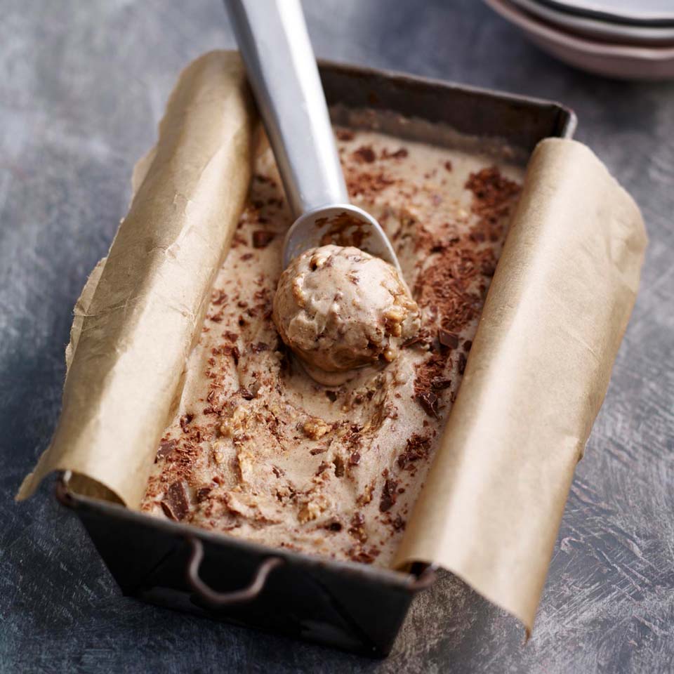 Peanut butter chocolate chunk ice cream made with Meridian crunchy peanut butter