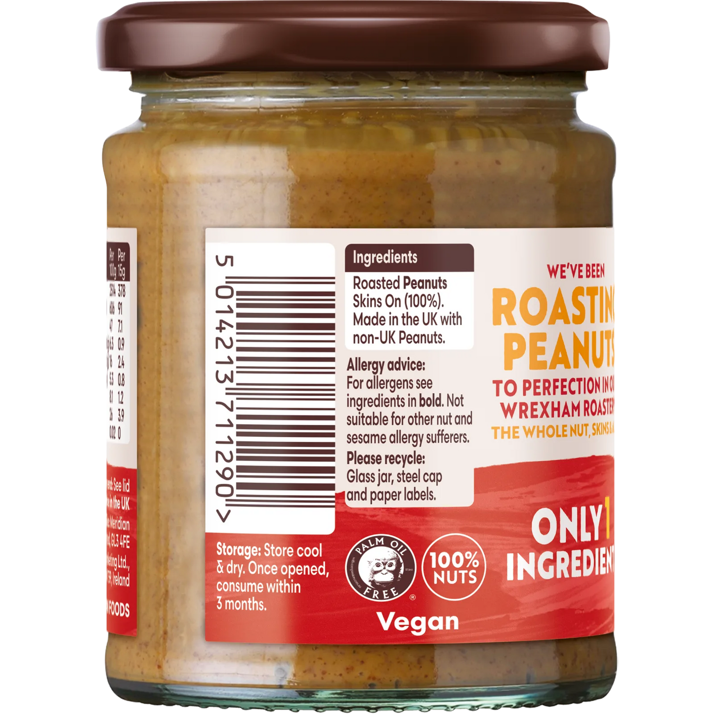 Meridian Crunchy Peanut Butter 280g ingredients label