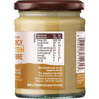 Meridian Light Tahini 270g nutrition label