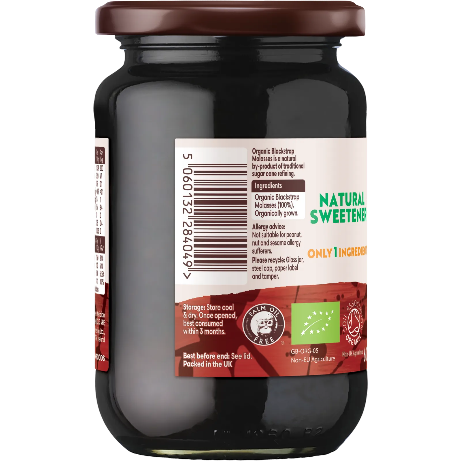 Meridian Organic Blackstrap Molasses ingredients label
