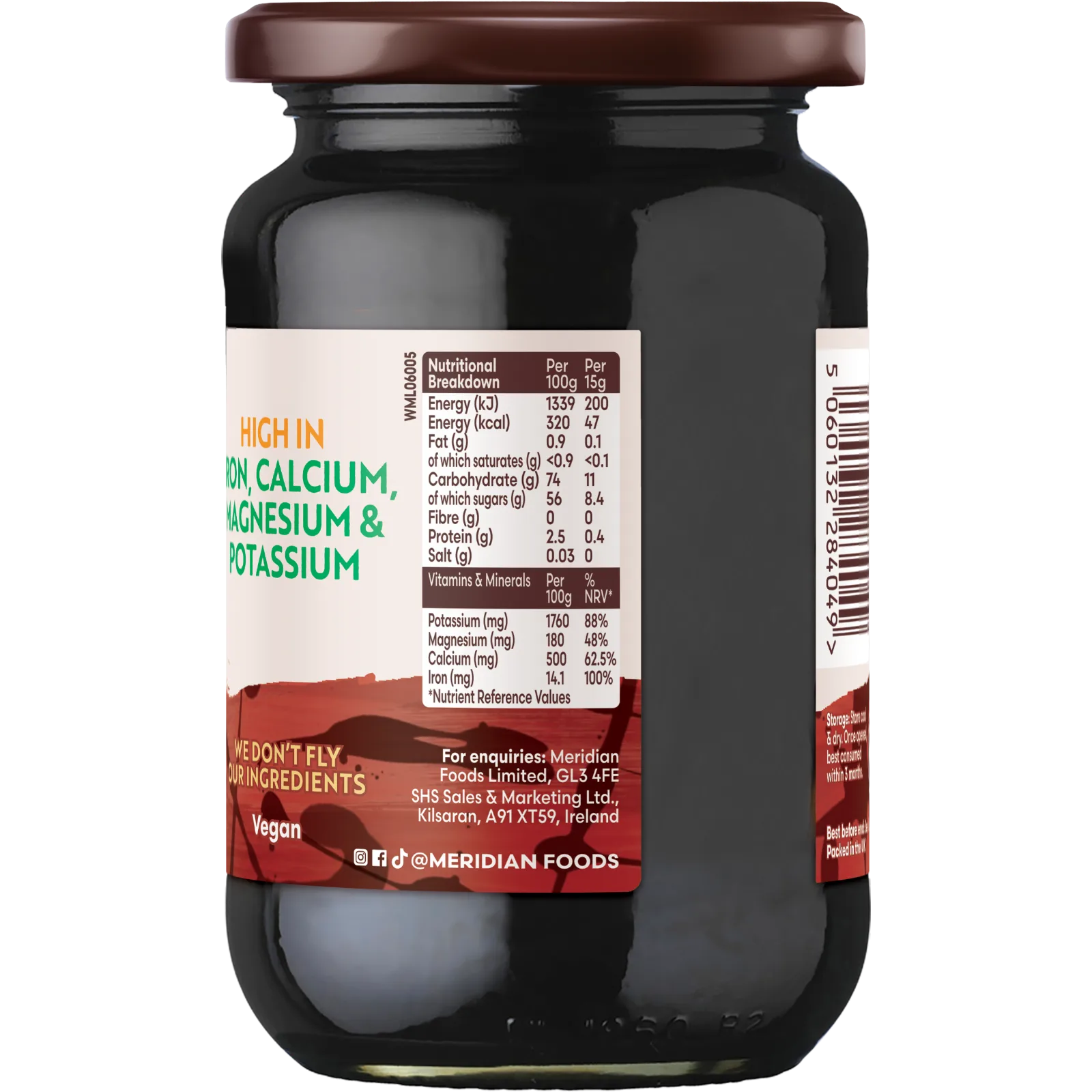 Meridian Organic Blackstrap Molasses nutrition label