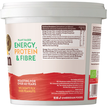 Meridian Organic Crunchy No Salt Peanut Butter 1kg nutrition label