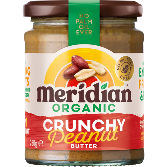 Meridian Organic Crunchy Peanut Butter 280g front of jar