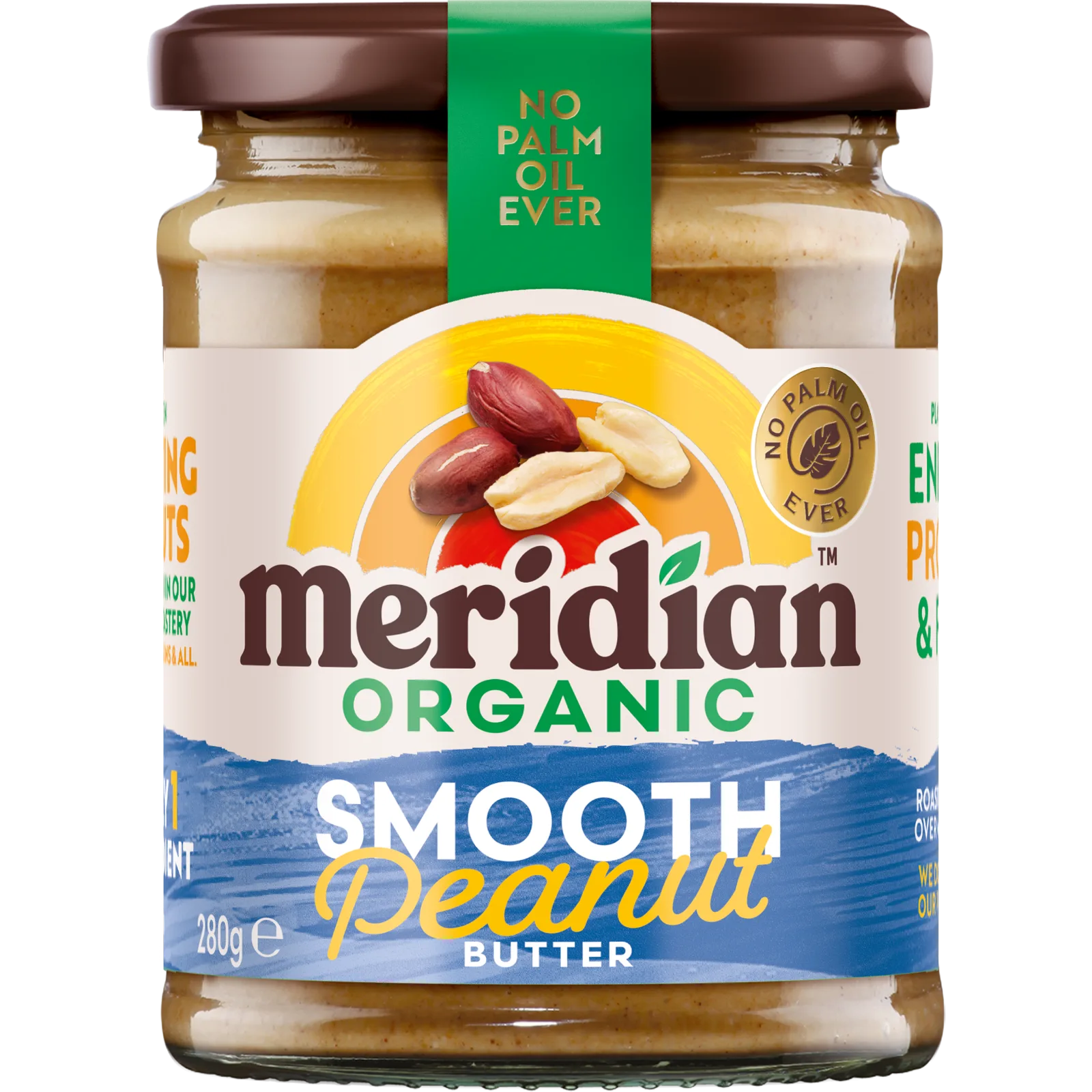 Meridian Organic Smooth Peanut Butter 280g front of jar