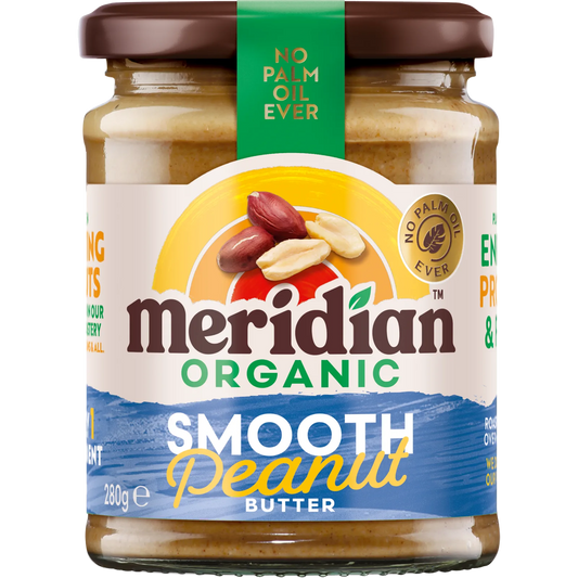 Meridian Organic Smooth Peanut Butter 280g front of jar