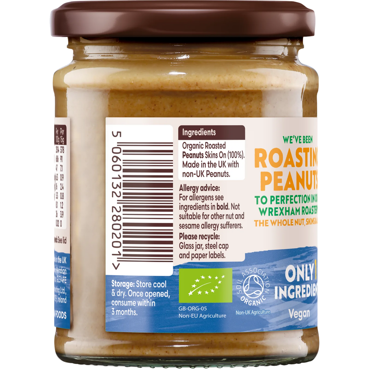 Meridian Organic Smooth Peanut Butter 280g ingredients label