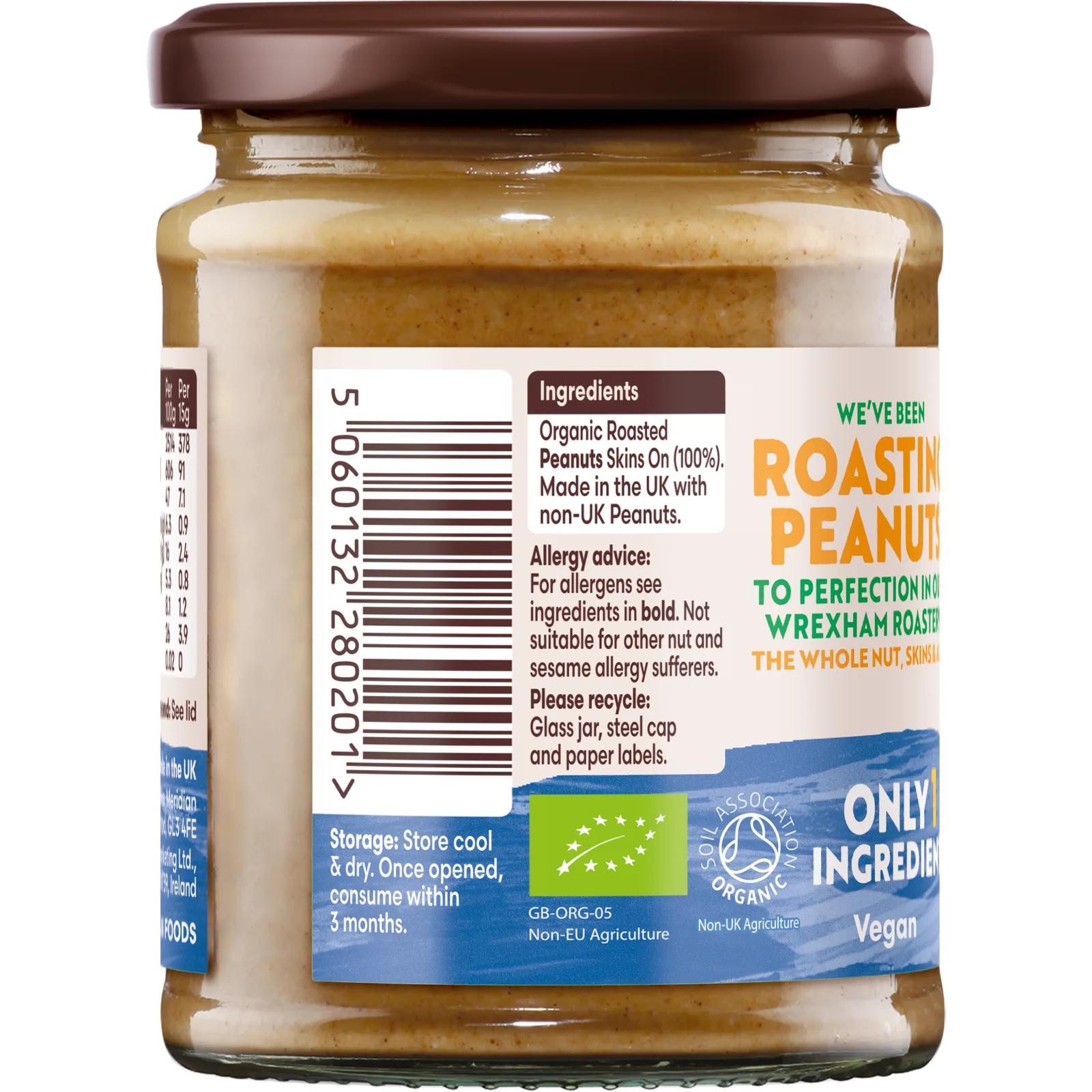 Meridian Organic Smooth Peanut Butter 280g ingredients label