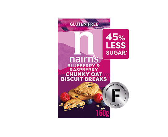 Nairn's Gluten Free Blueberry & Raspberry Chunky Oat Biscuit Breaks 160g pack front