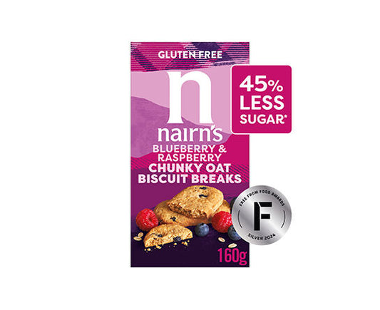 Nairn's Gluten Free Blueberry & Raspberry Chunky Oat Biscuit Breaks 160g pack front