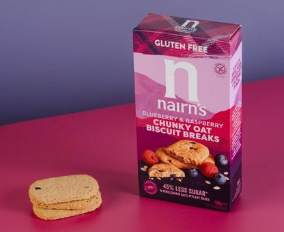 Nairn's Gluten Free Blueberry & Raspberry Chunky Oat Biscuit Breaks close up