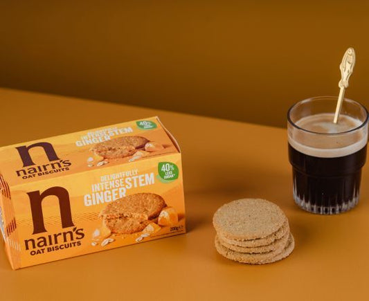 Nairn's Stem Ginger Oat Biscuits close up