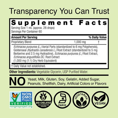 Nature's Answer Echinacea and Goldenseal supplement facts panel