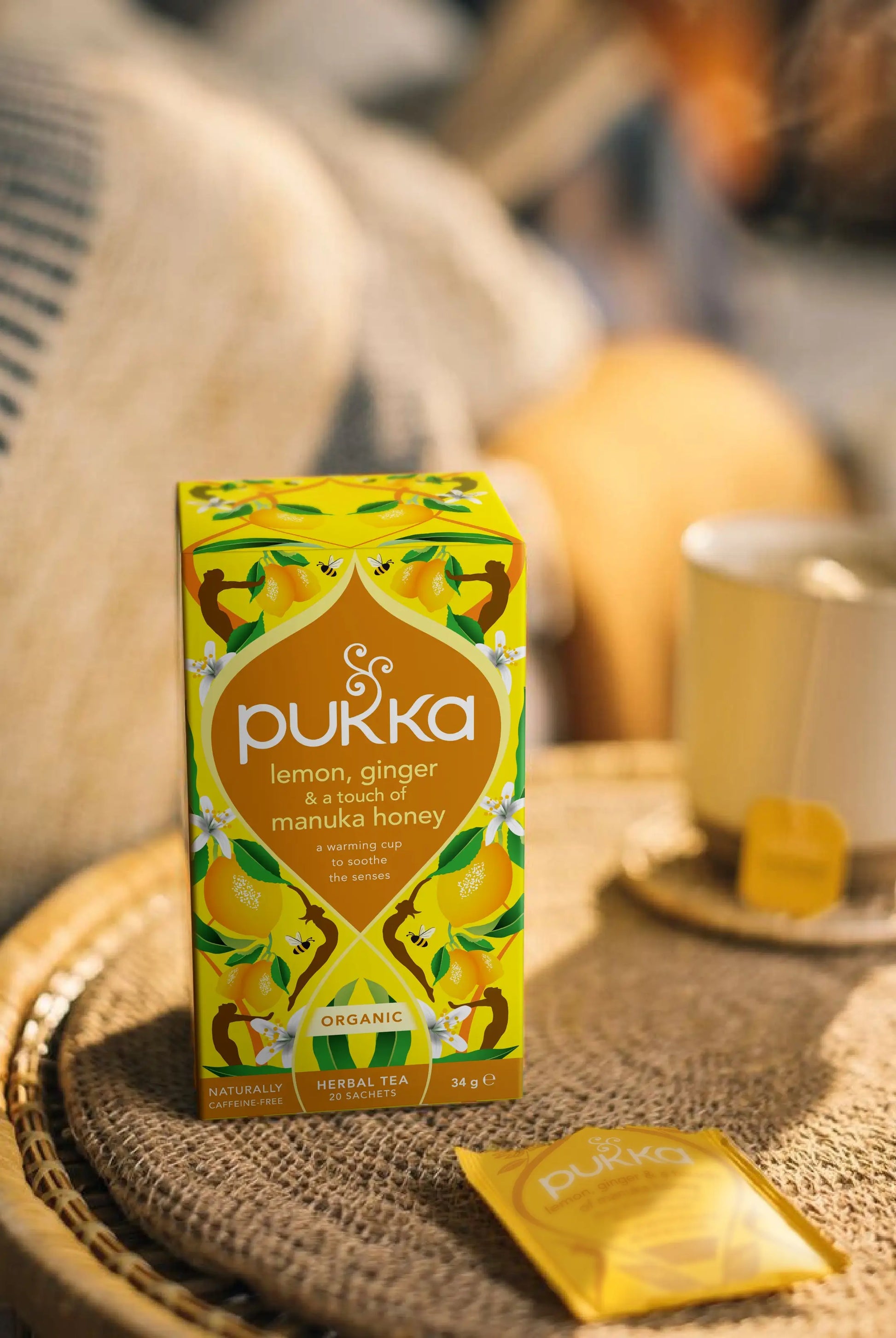 Pukka Tea Lemon Ginger & Manuka Honey lifestyle serving suggestion