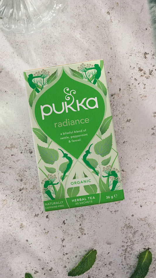 Pukka Tea Radiance herbal tea lifestyle serving suggestion
