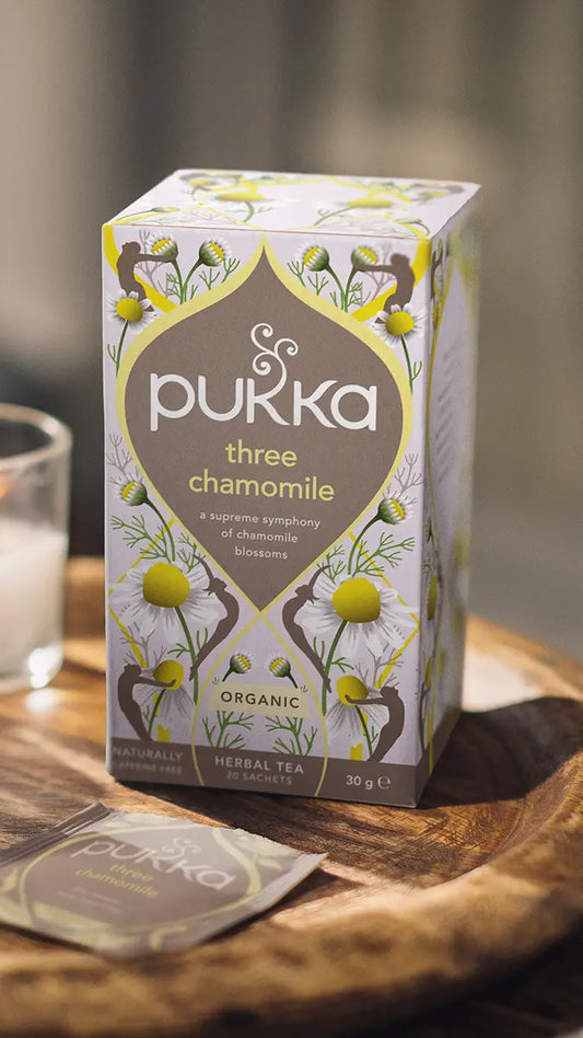 Pukka Tea Three Chamomile lifestyle serving suggestion