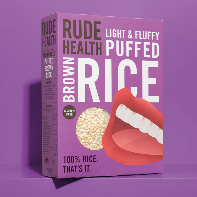 Rude Health Puffed Brown Rice pack front, 225g