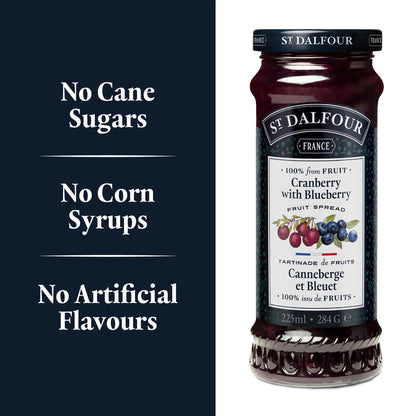 St Dalfour Cranberry with Blueberry Preserve ingredient callouts