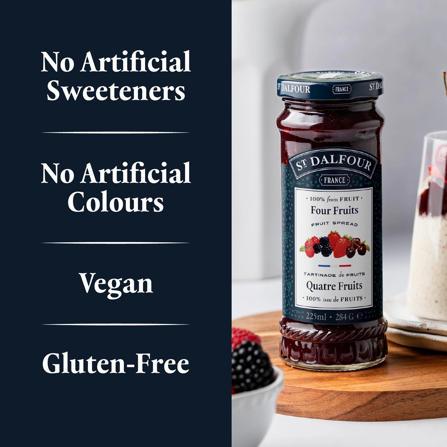 St Dalfour Four Fruits Preserve product callouts