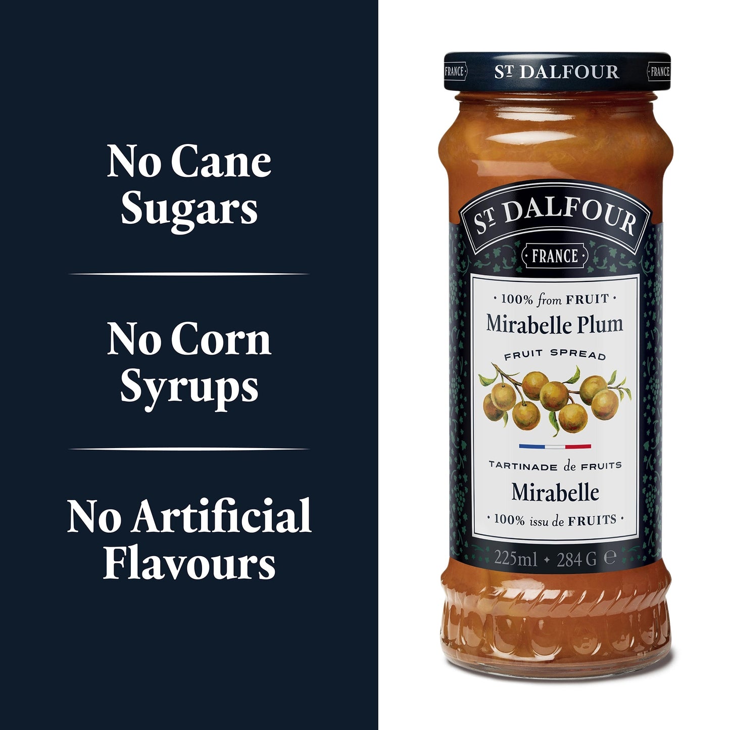 St Dalfour Mirabelle Plum Preserve ingredient callouts