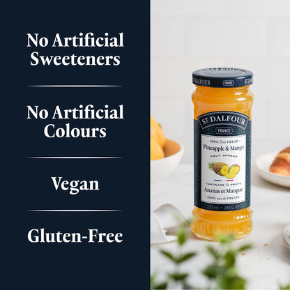 St Dalfour Pineapple & Mango Preserve product callouts