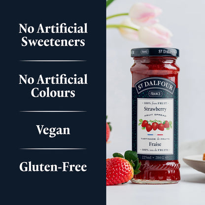 St Dalfour Strawberry Preserve product callouts